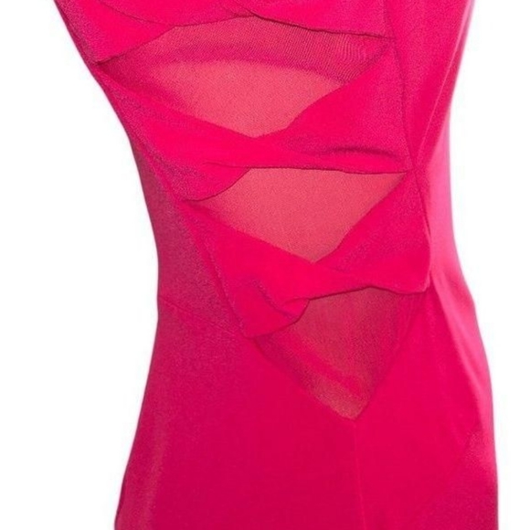 * HP* Halston Heritage Twist Mesh Insert Gown in Fuchsia Size 2 RTR - Picture 7 of 8